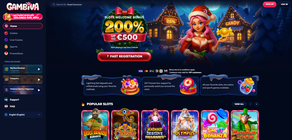 Gambiva Casino Desktop Screenshot