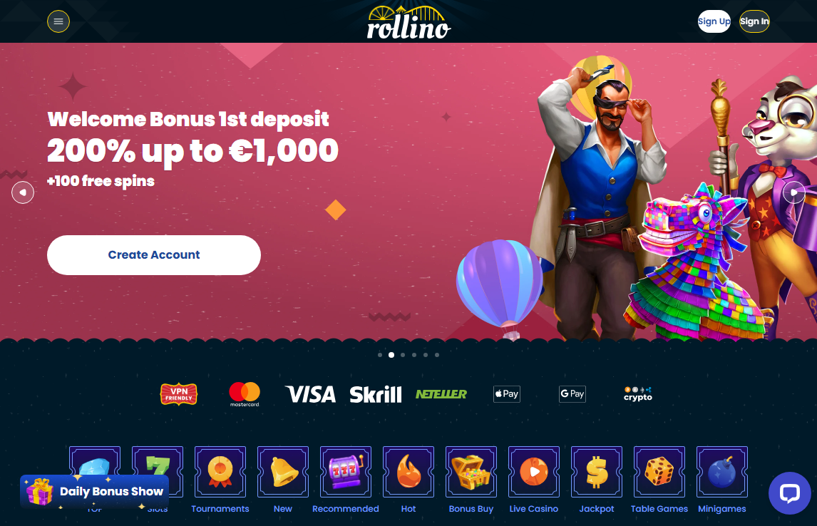 Rollino Casino Desktop Screenshot