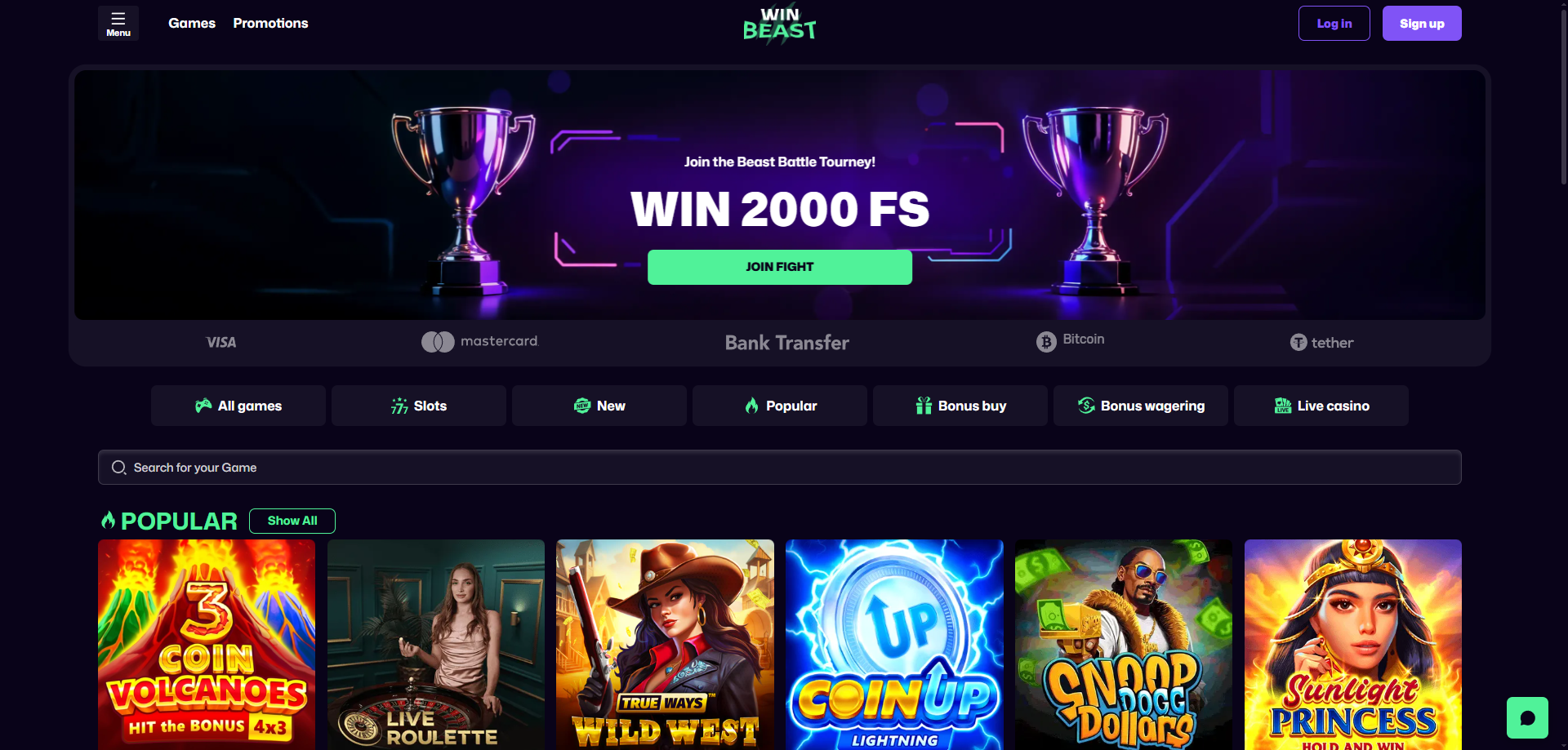 WinBeast Casino Desktop Screenshot