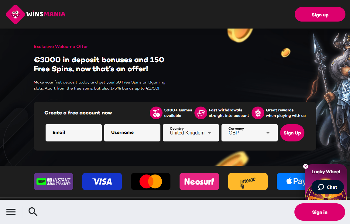 WinsMania Casino Desktop Screenshot